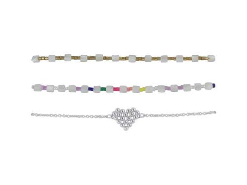 Silver Claire Pack of 3 Beaded Heart Bracelets