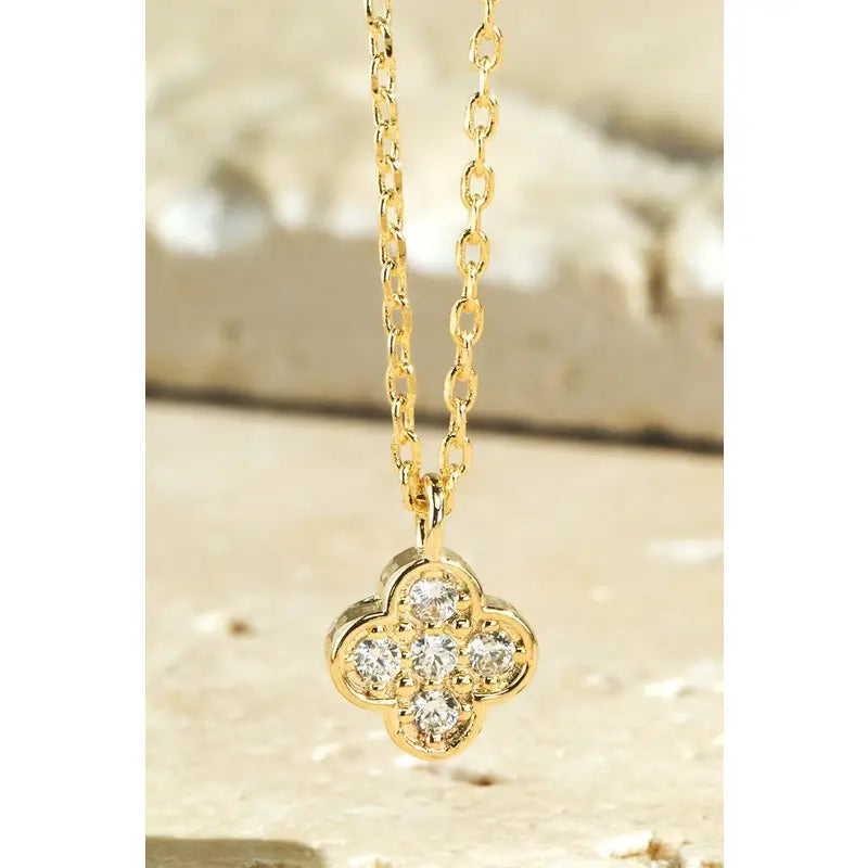 Brass and Pave Clover Pendant Necklace