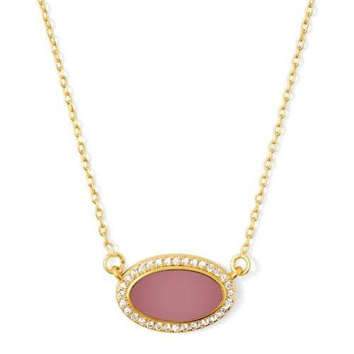 Pave Colorful Oval Necklace - Rose