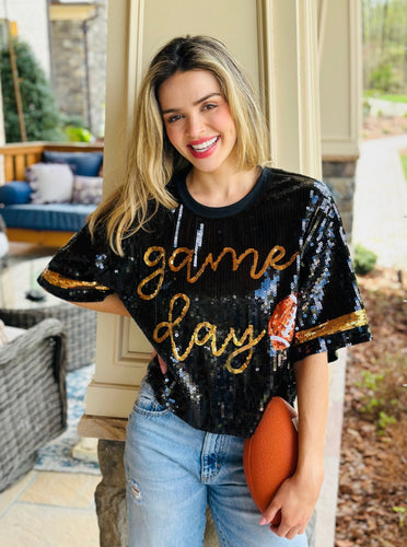 Black Sequin Deluxe Game Day Tee