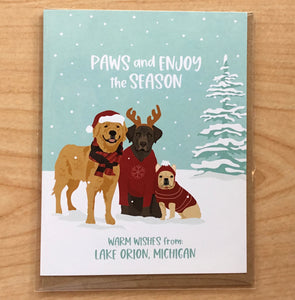 Paws and Enjoy the Season Holiday Card - Lake Orion Michigan
