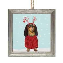 Festive Doxie Wooden Framed Ornament