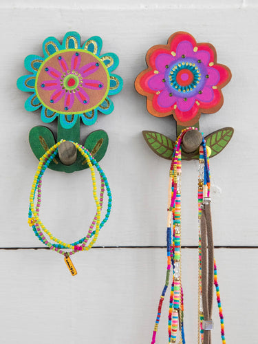 Flower Wooden Hooks, Set of 2