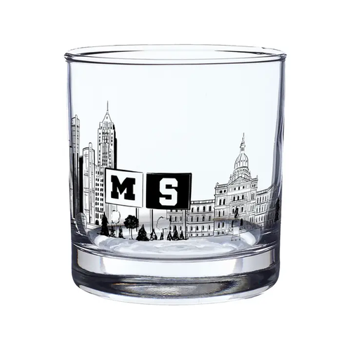 Michigan Skyline Printed Rocks Glass