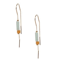 Amazonite, Amber, and Gold Rectangle Stone Earring